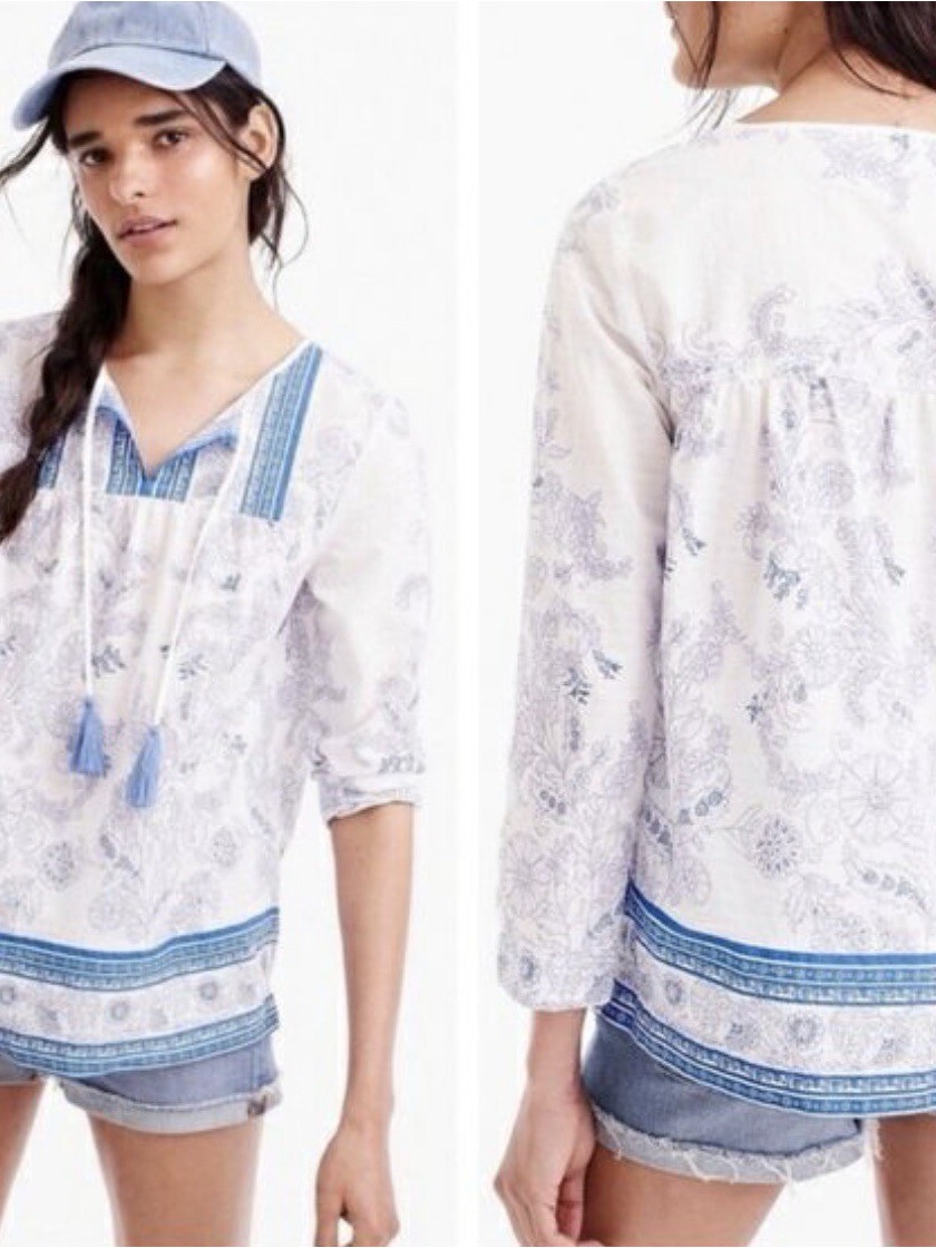 J. Crew Point Sur Blue Blouse Xxs